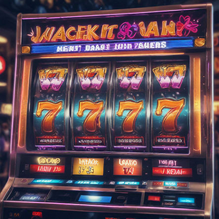 A vibrant slot machine screen displaying a jackpot win with bright lights and excited players cheering.