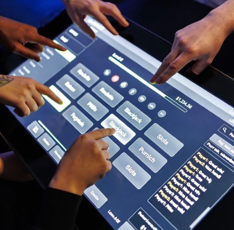 players interacting with a sleek online casino dashboard