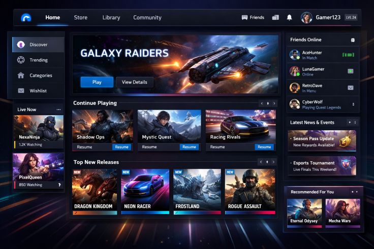 modern digital gaming platform interface